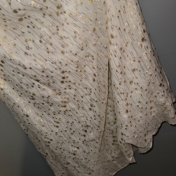 EUC Erin Fetherston Coralie Foiled Silk Chiffon Gown Ivory Gold Size 6 - Picture 6 of 11